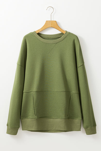 Drop Shoulder Crisscross Stitching Pocketed Loose Sweatshirt