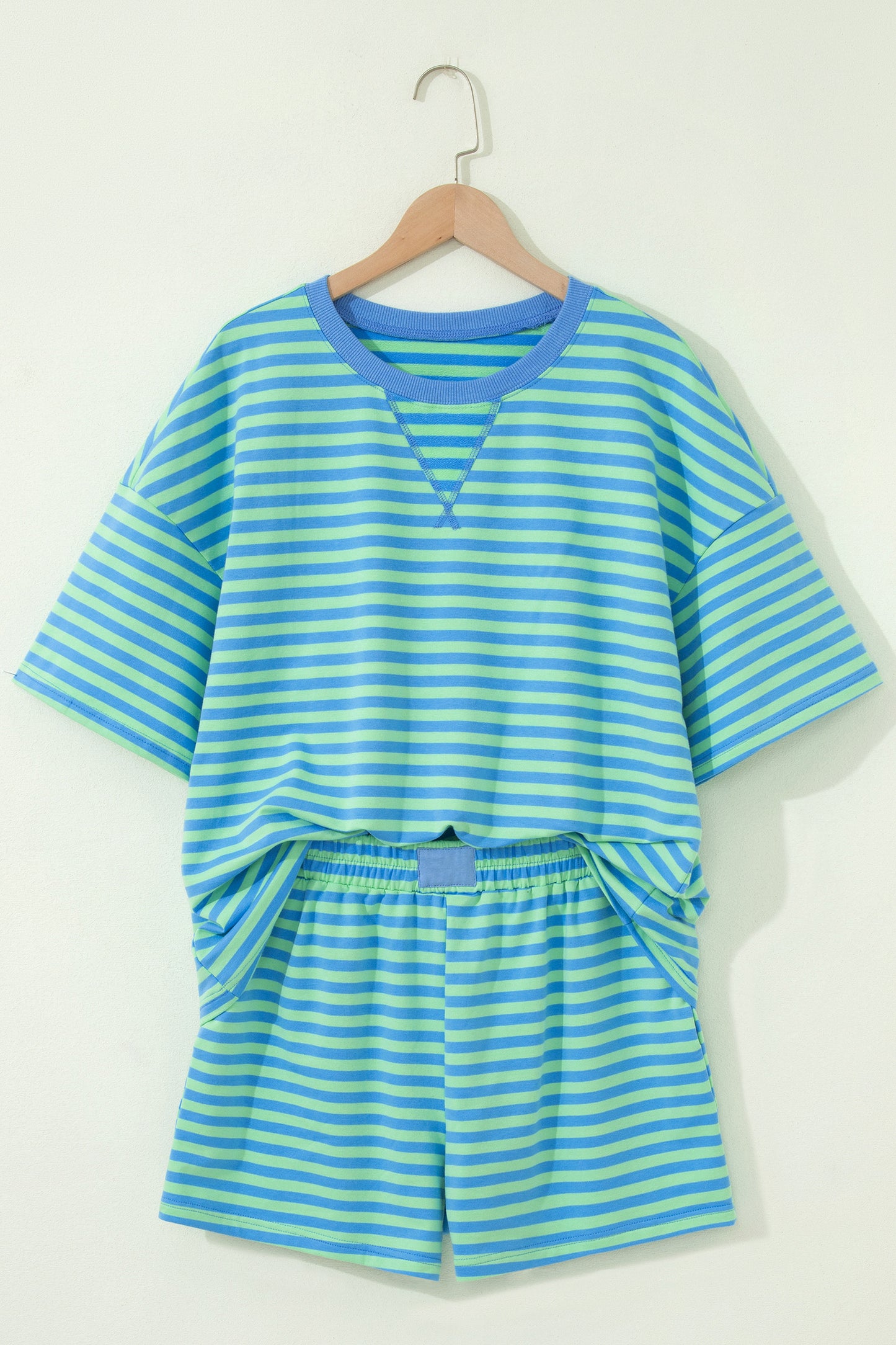 Green Striped Cotton Shorts Set Lounge Outfit