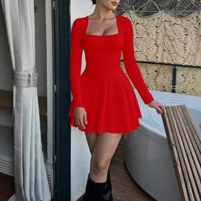 Women's Square Neck Long Sleeve Bodycon Mini Dress
