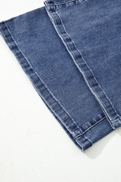Dirty blue High Waist Button Zip Fly Bell Bottom Jeans