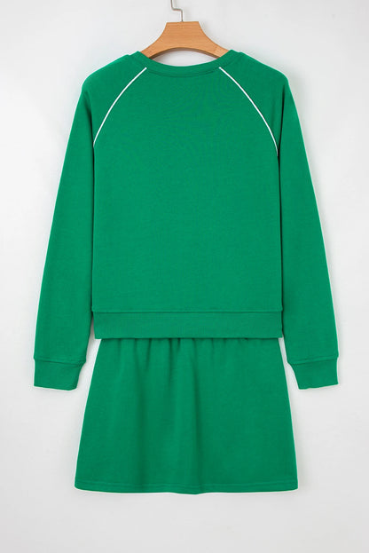 Customizable Contrast Piping Pullover and Mini Skirt Set