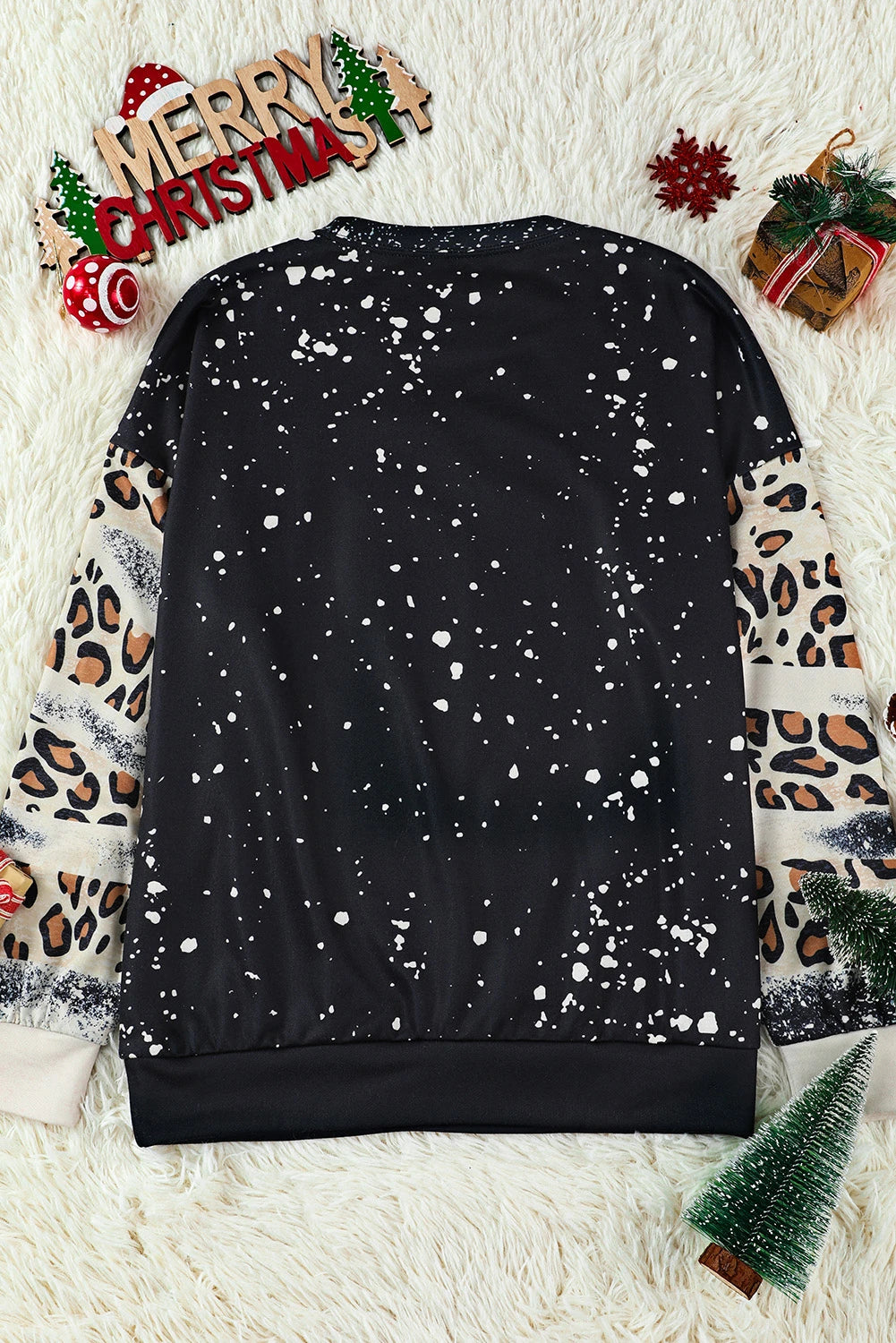 Black Believe Santa Claus Bleach Print Graphic Sweatshirt