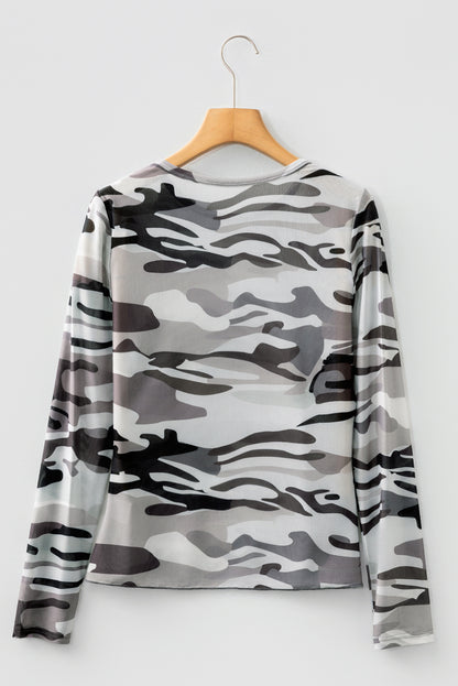 Western Camo Mesh Long Sleeve Top for Women