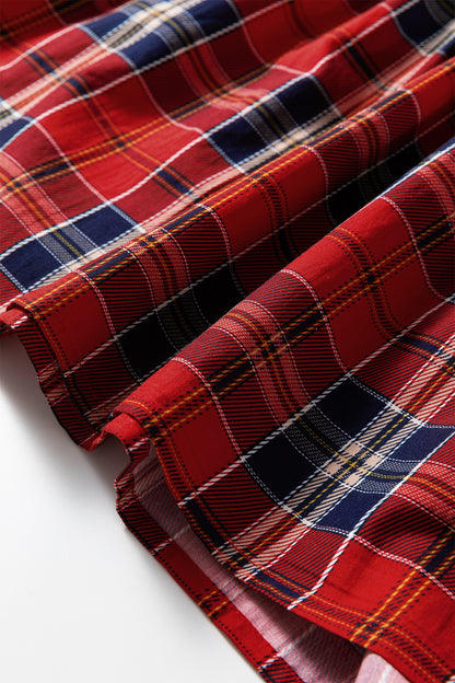 Christmas Red Plaid Print Frilly Collar Long Sleeve Dress