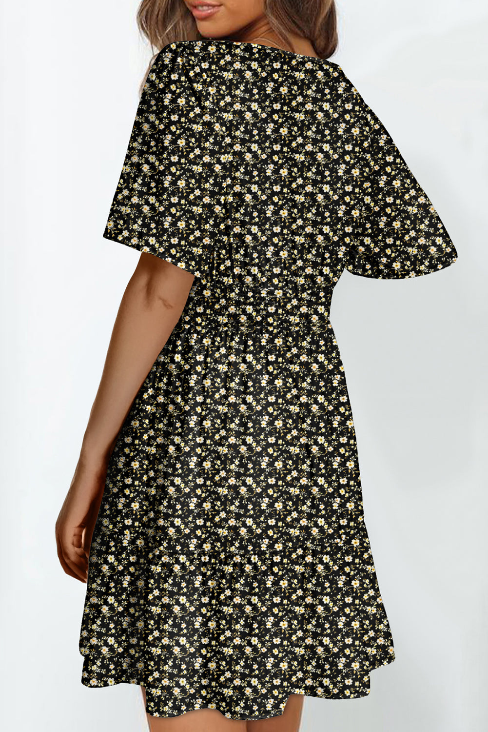 Boho Floral V Neck Smocked Waist Mini Dress