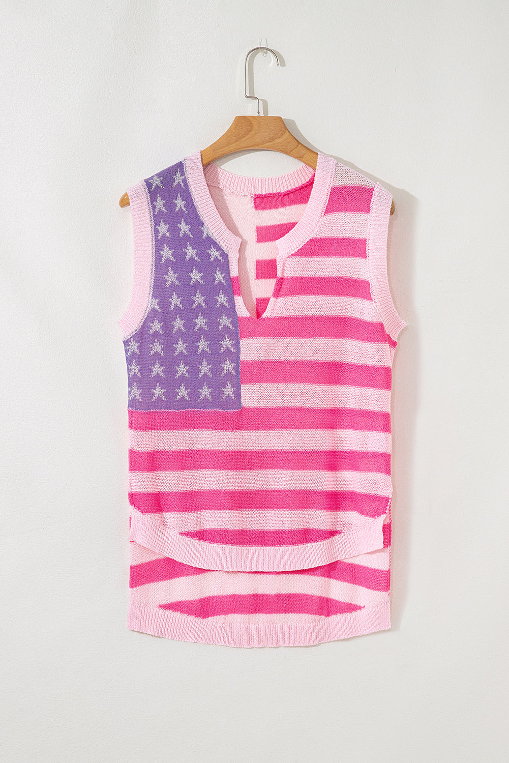 Pink USA Flag Stripe Notched Neck Sweater Vest