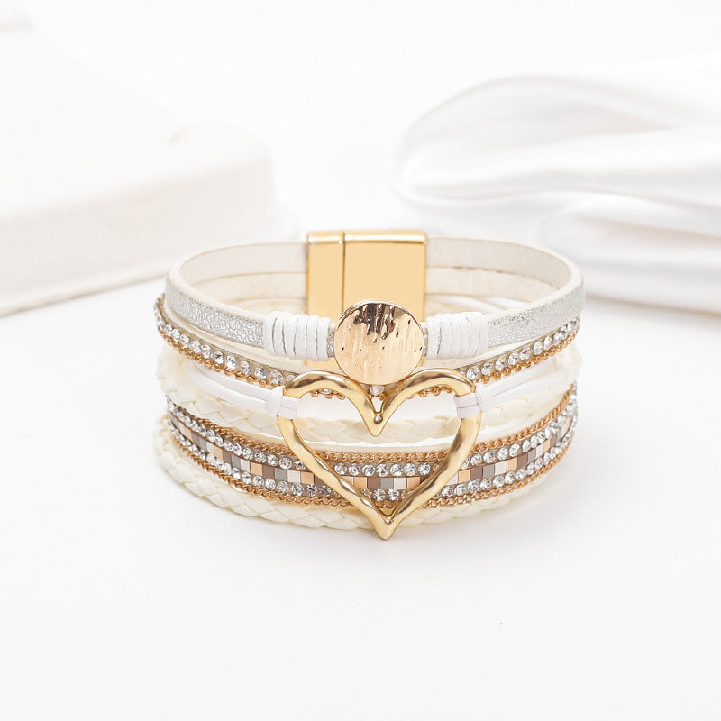 Bohemian Heart Rhinestone Magnetic Buckle Bracelet