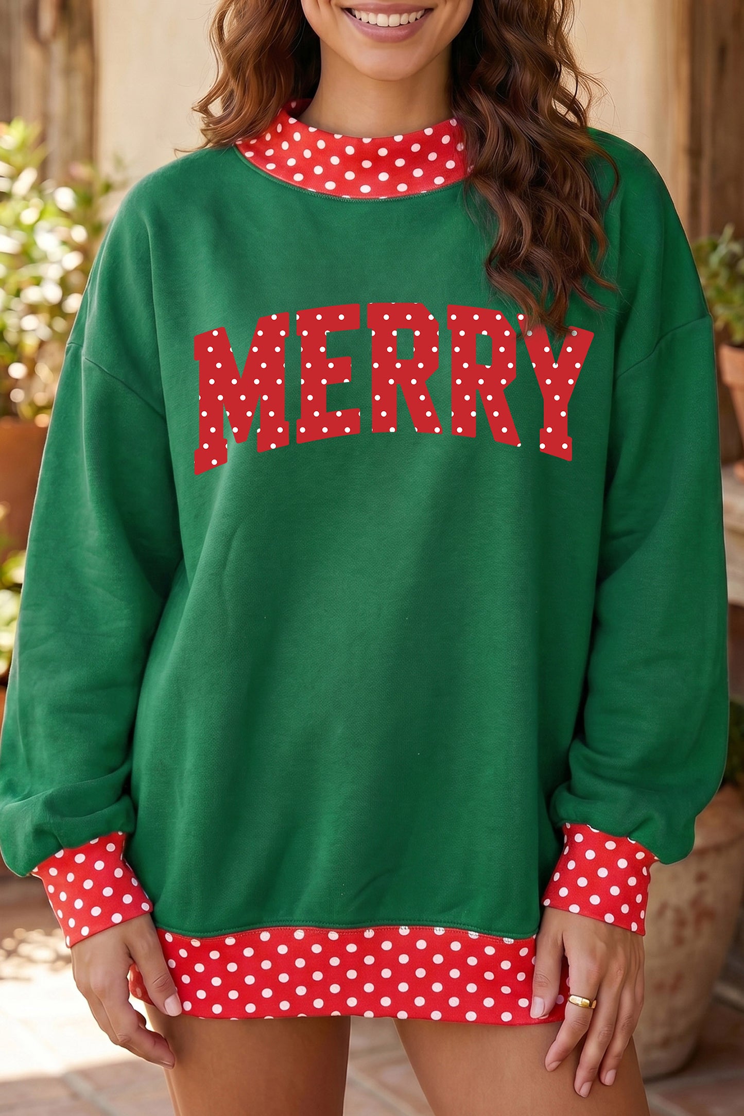 Merry Christmas Graphic Sweatshirt Polka Dot Tunic