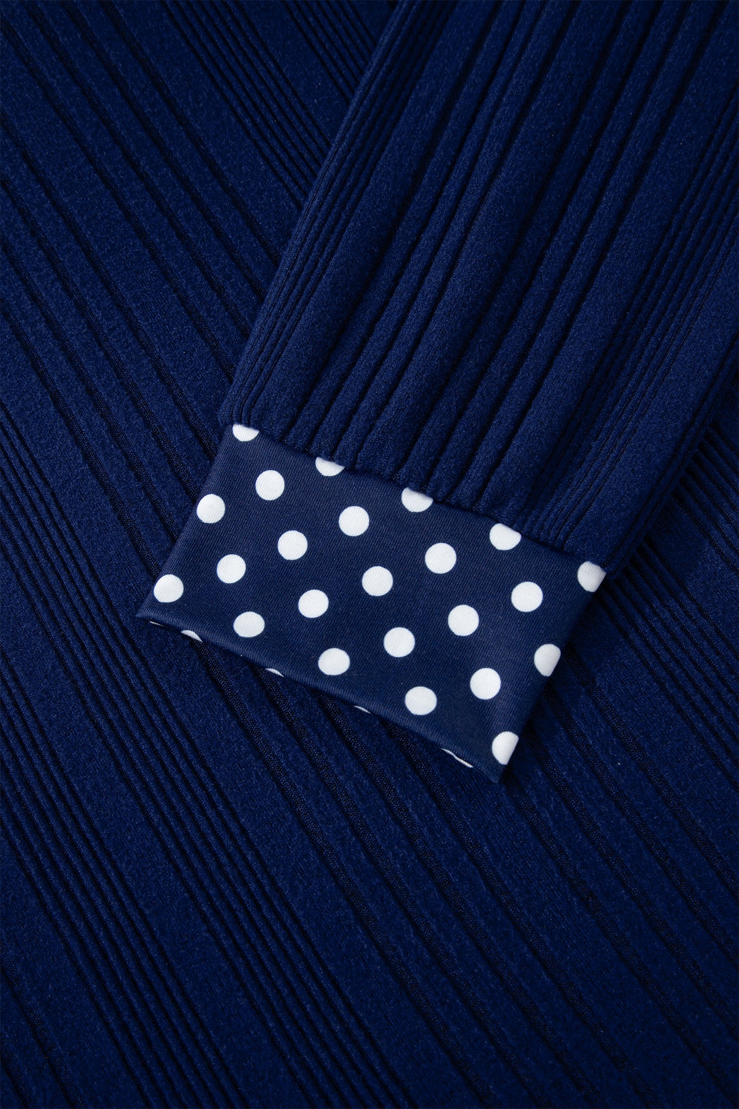 Polka Dot Trim V Neck Tie Ribbed Knit Top Women