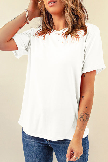 White Casual Crew Neck Short Sleeve Basic Tee