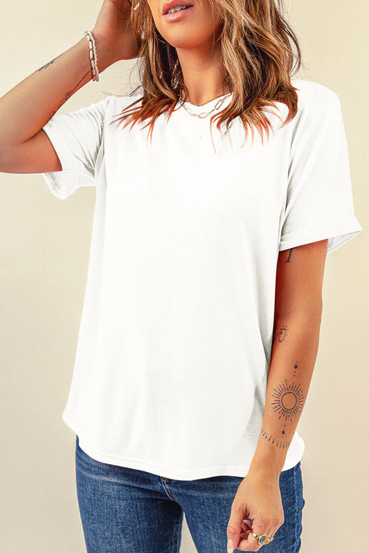 White Casual Crew Neck Short Sleeve Basic Tee