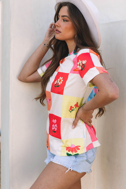 Women Color Block Patchwork Graphic T Shirt