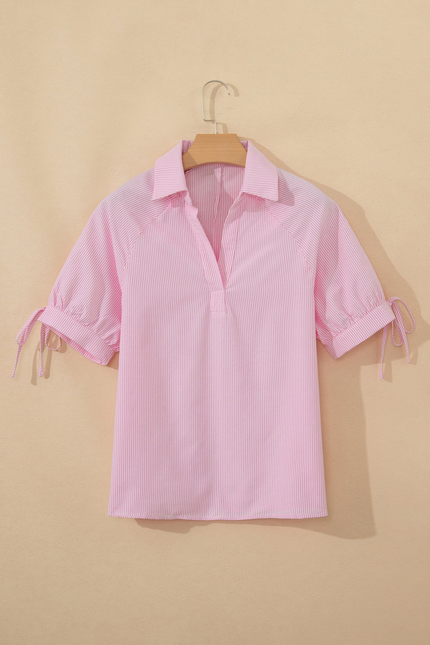Striped V Neck Short Sleeve Casual Blouse Summer Top