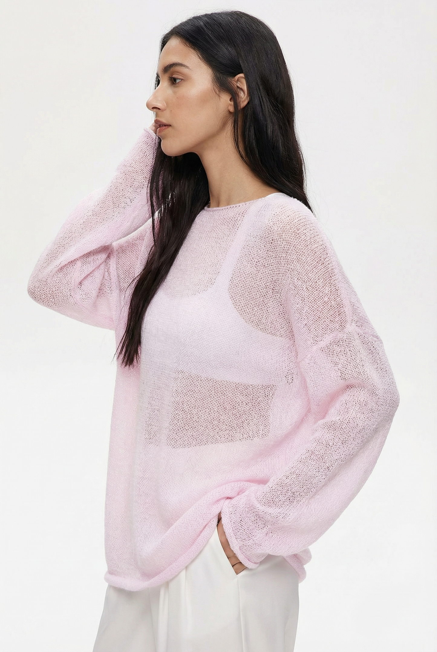 Sheer Knit Lightweight Long Sleeve Layering Sweater Top