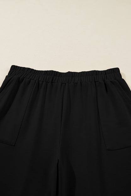 Black Plus Size Elastic Waist Asymmetrical Loose Capris Pants