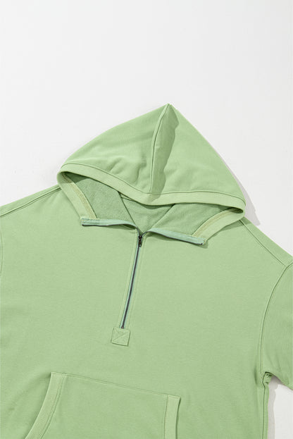 Solid Kangaroo Pocket Half Zipper Oversized Hoodie