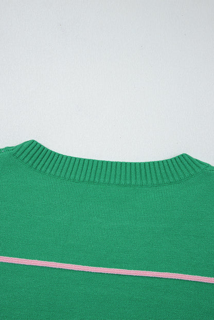 Colorblock Striped Half Sleeve Drop Shoulder Sweater