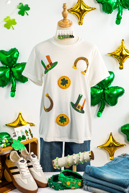St. Patrick’s White Sequin Clover Coin Graphic Tee