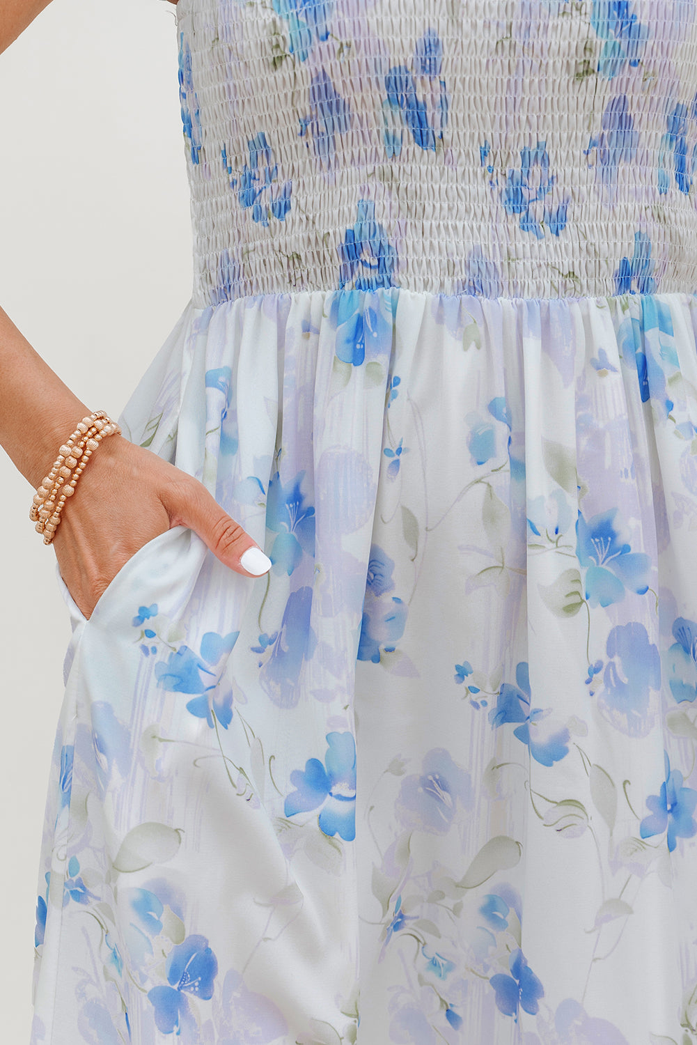 Easter Blue Floral Smocked Maxi Dress