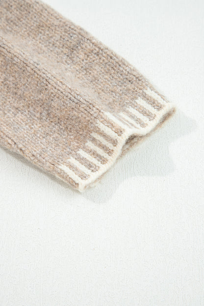 Khaki Tie Front Drop Shoulder Knit Cardigan Sweater