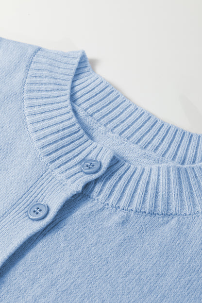 Lavender Boxy 3/4 Sleeve Button Down Knit Cardigan