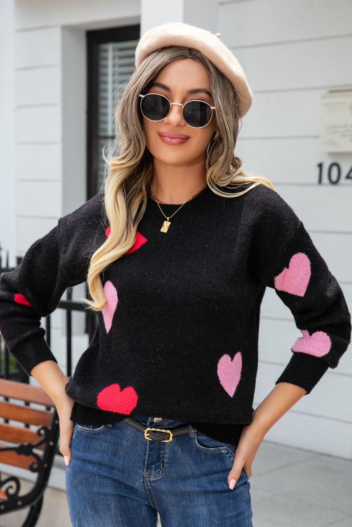 Pink Heart Knit Sweater - Valentine’s Day Pullover Top