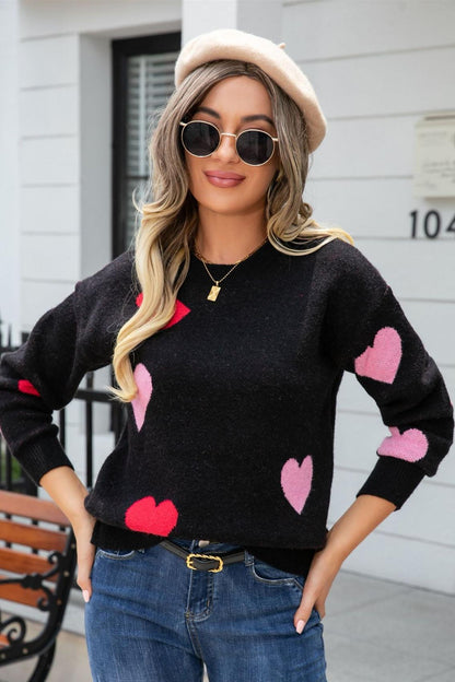 Pink Heart Knit Sweater - Valentine’s Day Pullover Top
