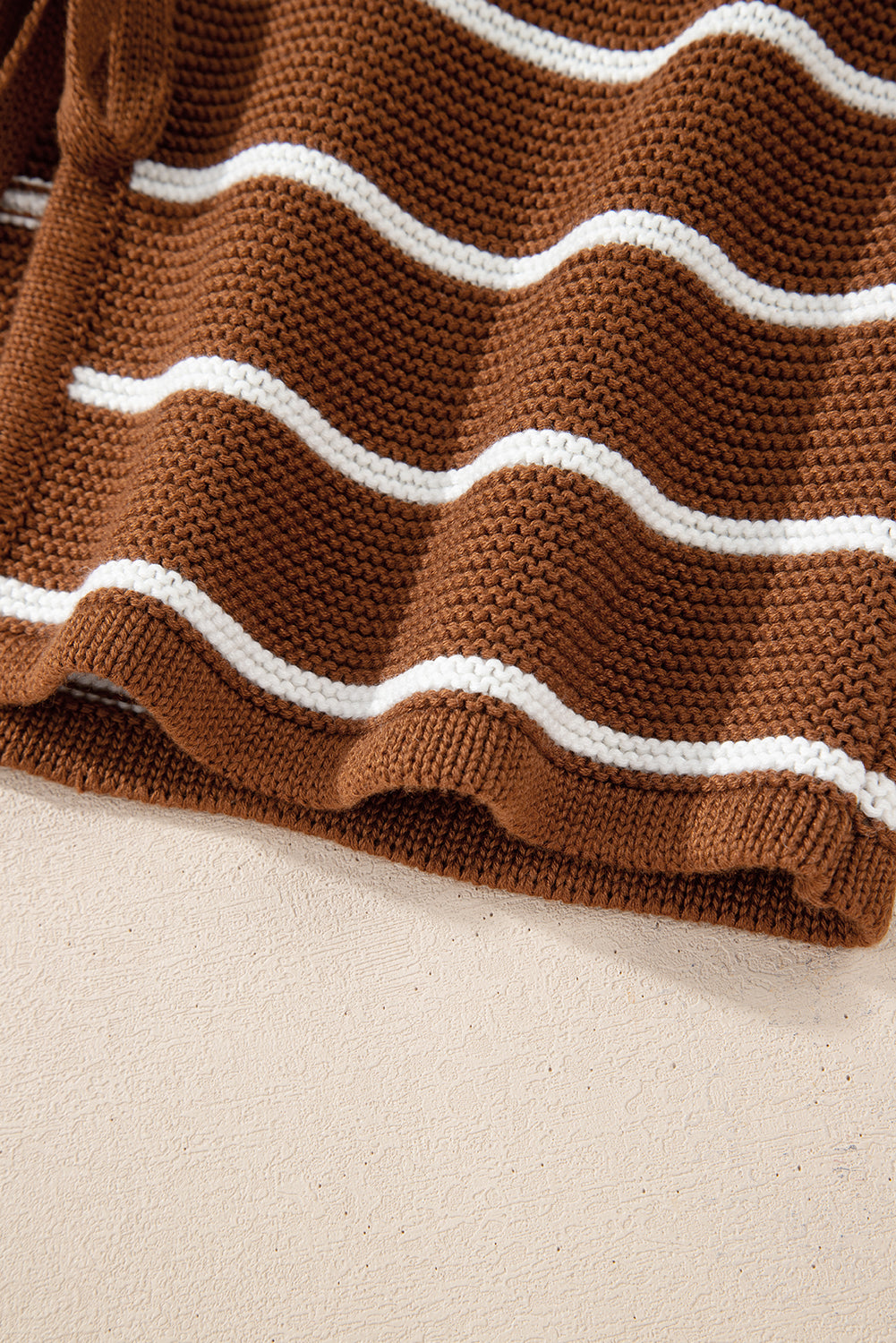 Chestnut Striped Knit Tie Front V Neck Cardigan Sweater