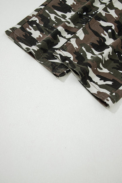Green Camouflage Distressed Loose Fit Denim Pants