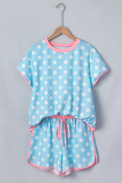 Polka Dot Lounge Set Contrast Trim Tee and Shorts