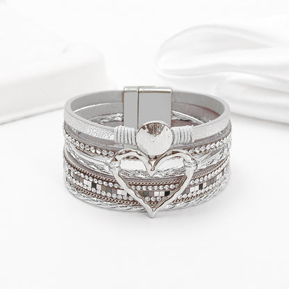 Bohemian Heart Rhinestone Magnetic Buckle Bracelet