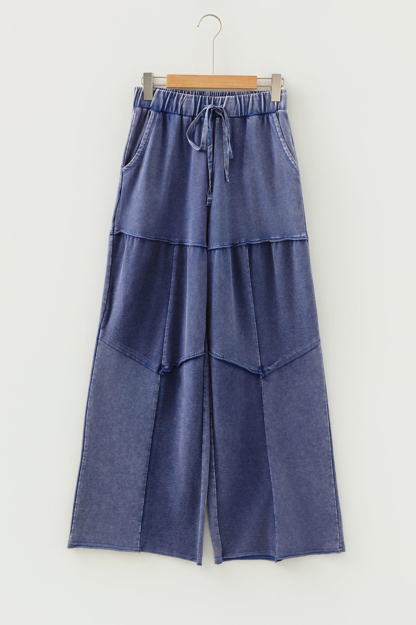 Women's Black Mineral Wash Wide Leg Patchwork Pants