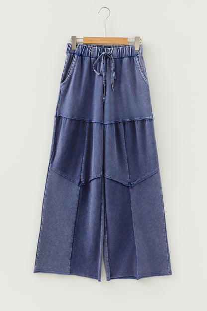 Women's Black Mineral Wash Wide Leg Patchwork Pants