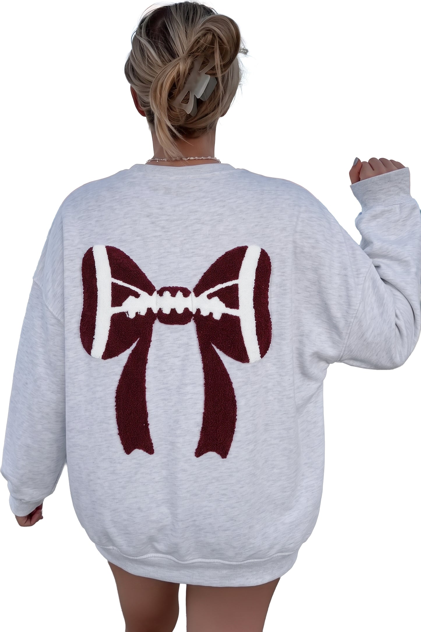Chenille Bow Embroidered Game Day Oversized Sweatshirt