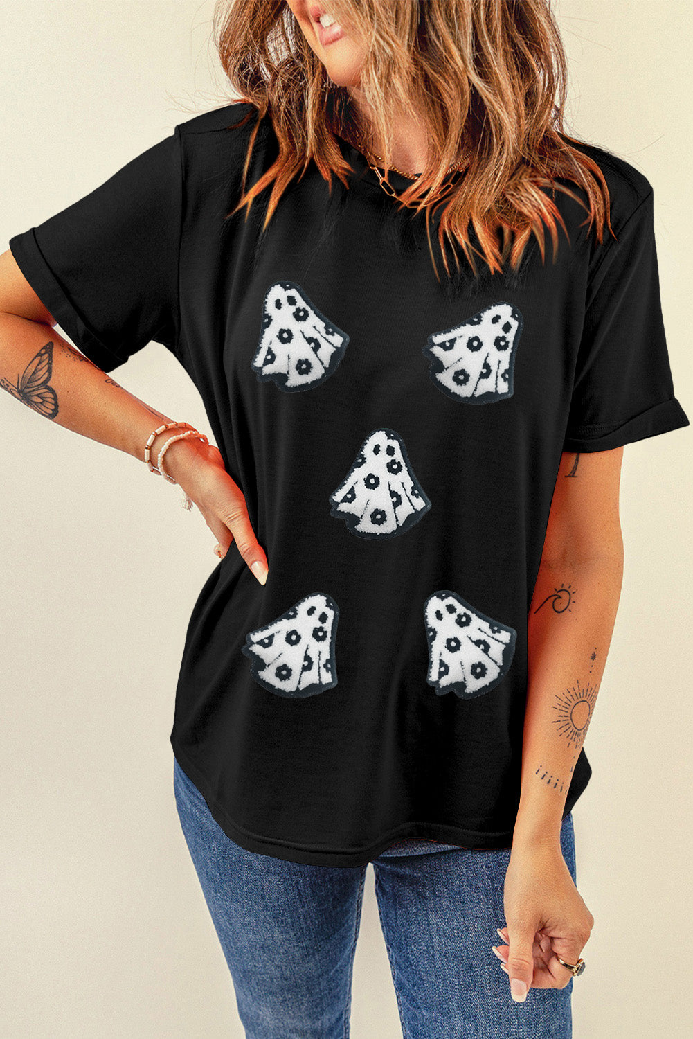 Women's Halloween Ghost Graphic Cotton Blend T-Shirt