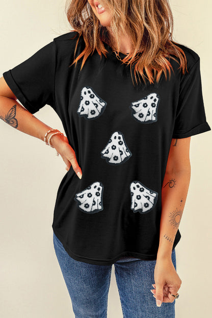 Women's Halloween Ghost Graphic Cotton Blend T-Shirt
