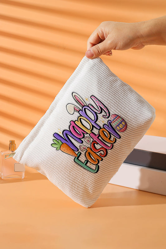 Happy Easter Corduroy Cosmetic Makeup Zipper Pouch