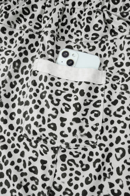 Khaki Animal Print Wide Leg Terry Knit Pants