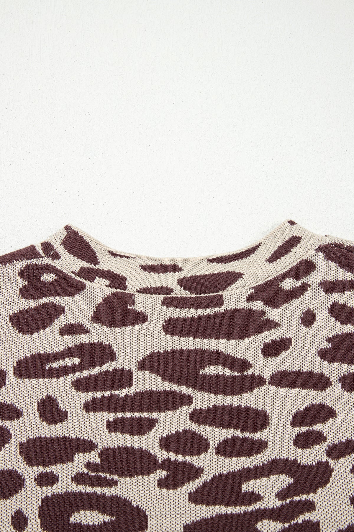 Khaki Leopard Knit Short Sleeve Pullover Sweater
