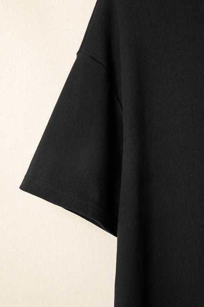 Dark Blue Oversized Mock Neck Tee Casual Relaxed Top