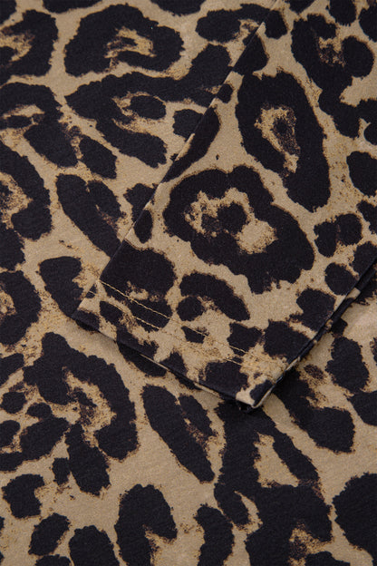 Brown Leopard Print Slim Long Sleeve T Shirt