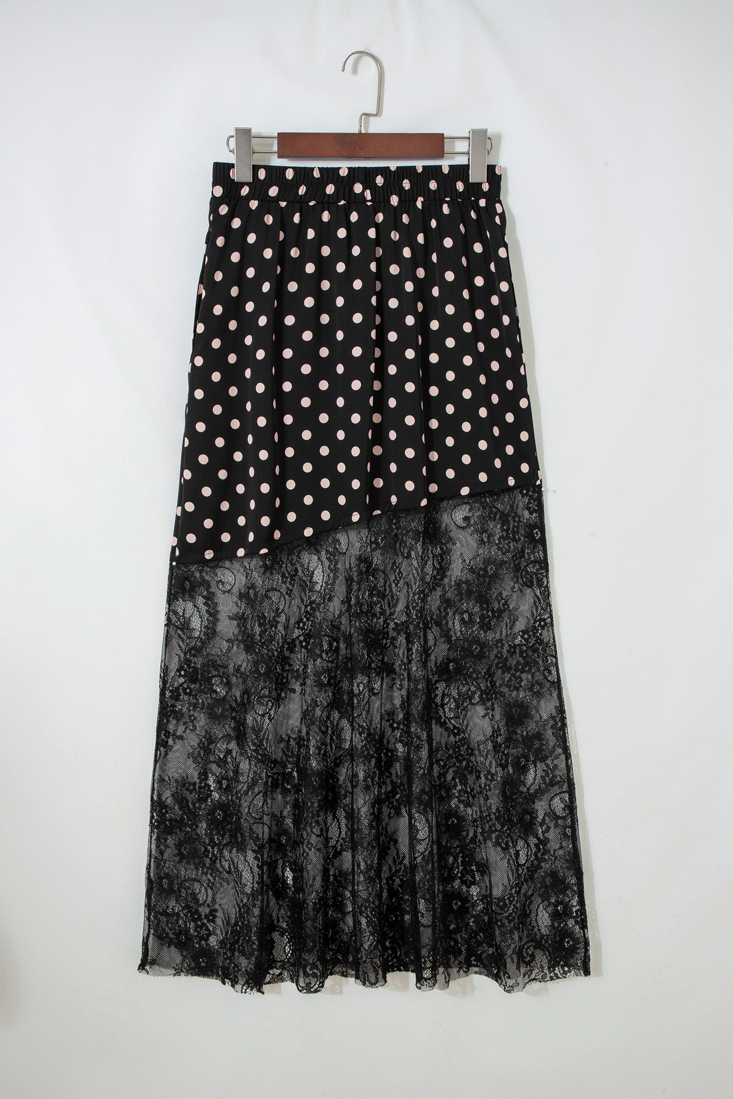 Black Polka Dot Lace Sheer Midi Maxi Skirt