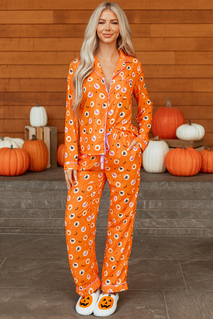 Women's Halloween Pumpkin Print Long Sleeve Pajama Set