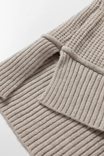 Waffle Knit High Neck Drop Shoulder Ribbed Sweater