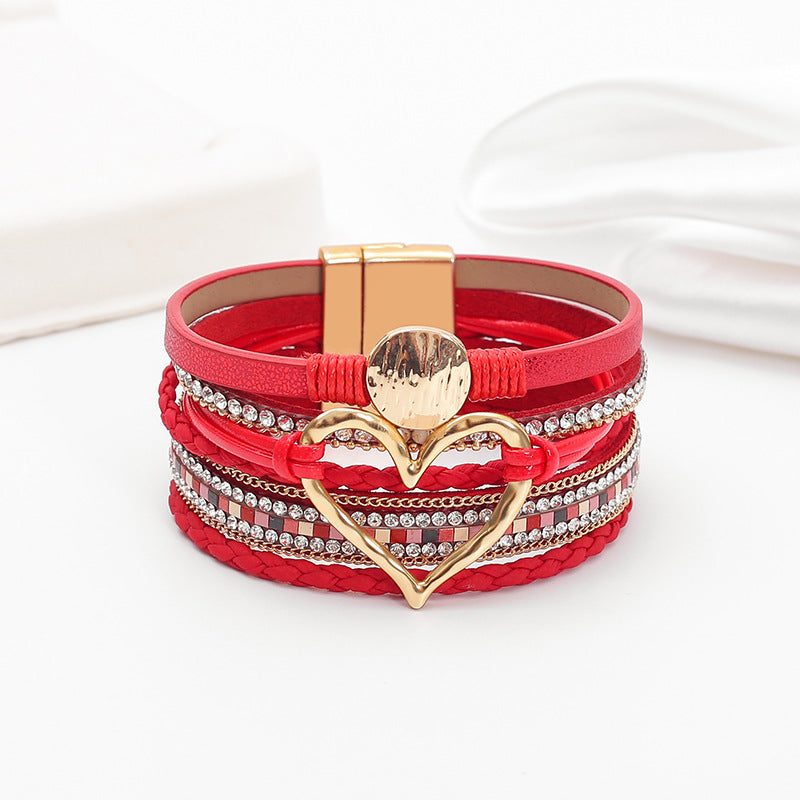 Bohemian Heart Rhinestone Magnetic Buckle Bracelet