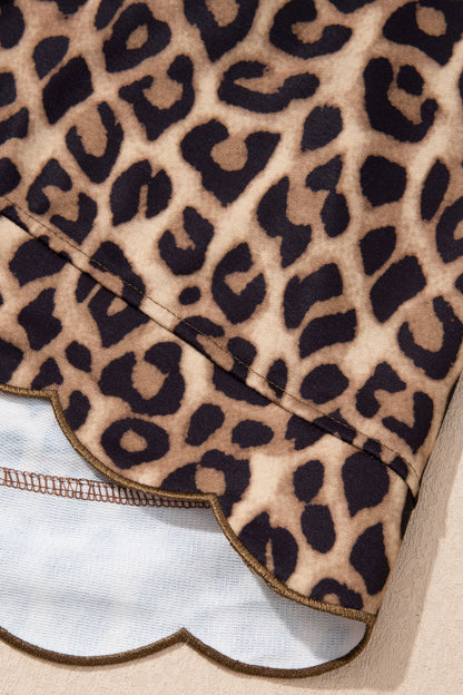 Leopard Print V Neck Mini Dress Loose Short Sleeve