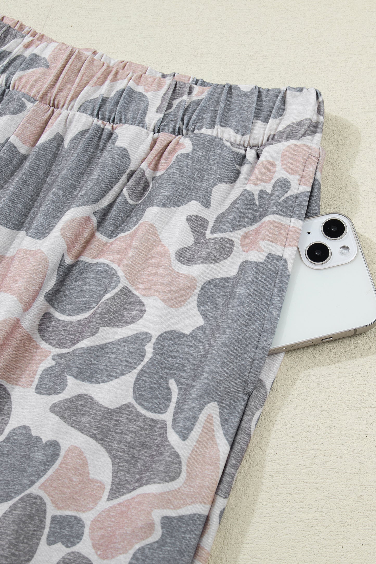 Camo Print Cotton Tee & Wide Leg Lounge Set