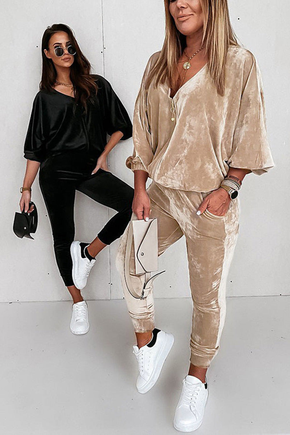 Parchment Velvet Zipped Top and Joggers Two Piece Set