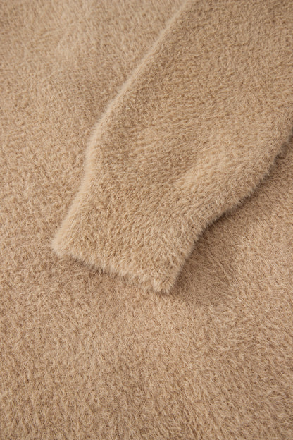 Soft Fuzzy Button Front Long Knit Cardigan with Pockets