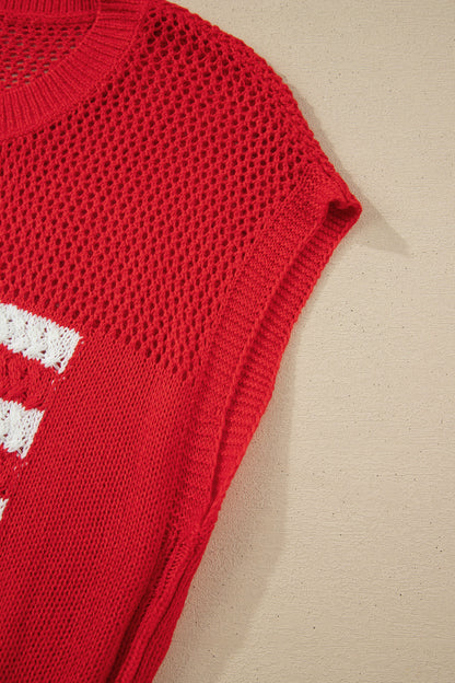 American Flag Knit Sweater Vest Patriotic Summer Top